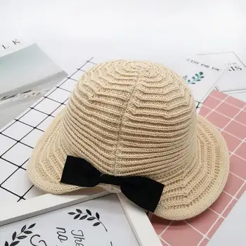 

Kids Summer Straw Hat Bow Bucket Beach Sun Protection Hat for Girls Boys
