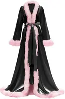 Women's Satin Robe Fur Nightgown Bathrobe Sleepwear Feather Bridal Robe with Belt - Image 5