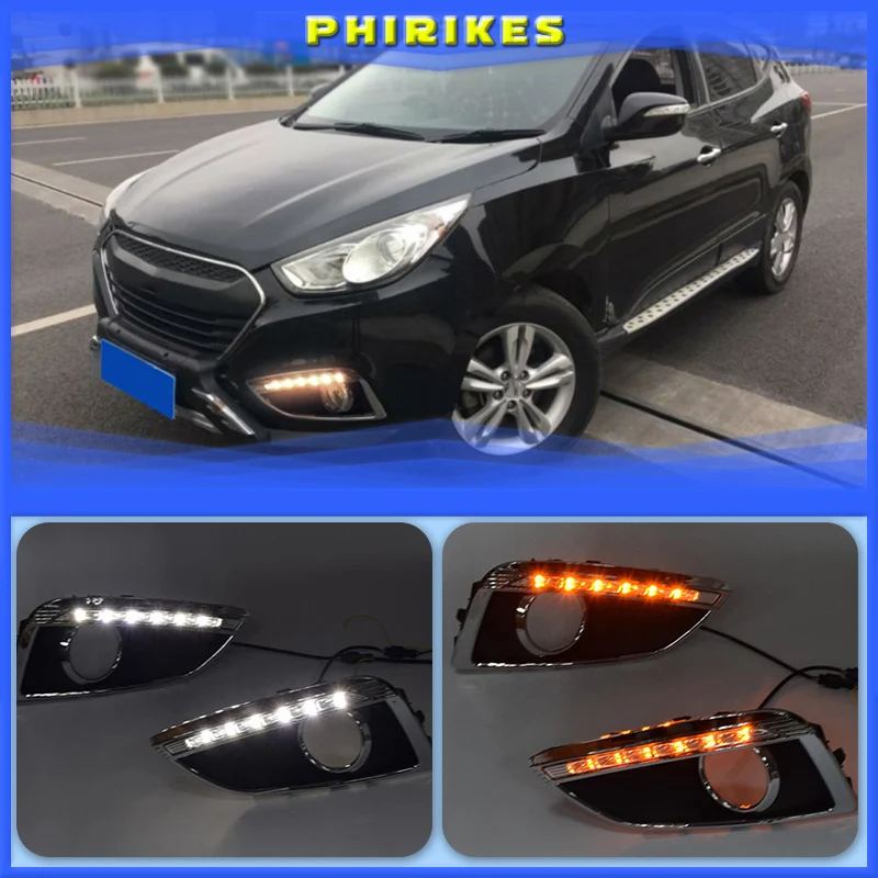 

2pcs DRL for hyundai ix35 daytime running lights daytime led 2013 2012 2011 2010 2009 Fog Lamp Turn Signal Light yellow white