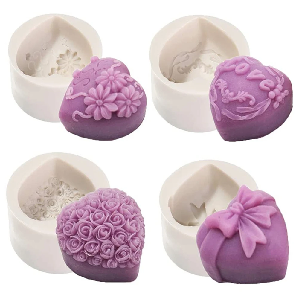 3D Silicone Soap Mold Heart Love Rose Flower Chocolate Mould Candle Polymer Clay Molds Crafts DIY Forms For Soap Base Tool Mold