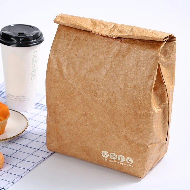 Foldable Reusable Leakproof Food Container Large Capacity Lunch Bag Waterproof Thermal Insulation Kraft Paper Aluminum Foil lunch bag bento bag