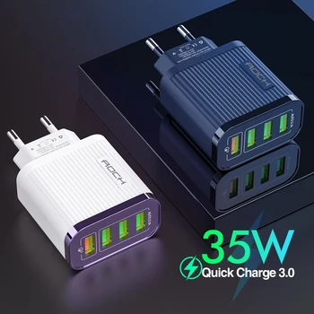 

New Upgrade 4 Ports QC3.0 Quick Charge 4.0 EU Plug 35W USB Charger For iPhone Android Tablet Travel Wall Phone Charger Adapter