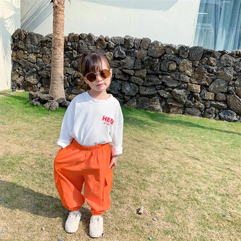 

Girls' letter cotton T-shirt loose girls' middle and small children's Korean version girls' spring and autumn long sleeve top