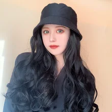 LVHAN парик шляпа один рыбак шляпа длинный локон большая волна длинные прямые волосы натуральный черный коричневый черный темно коричневый светильник коричневый