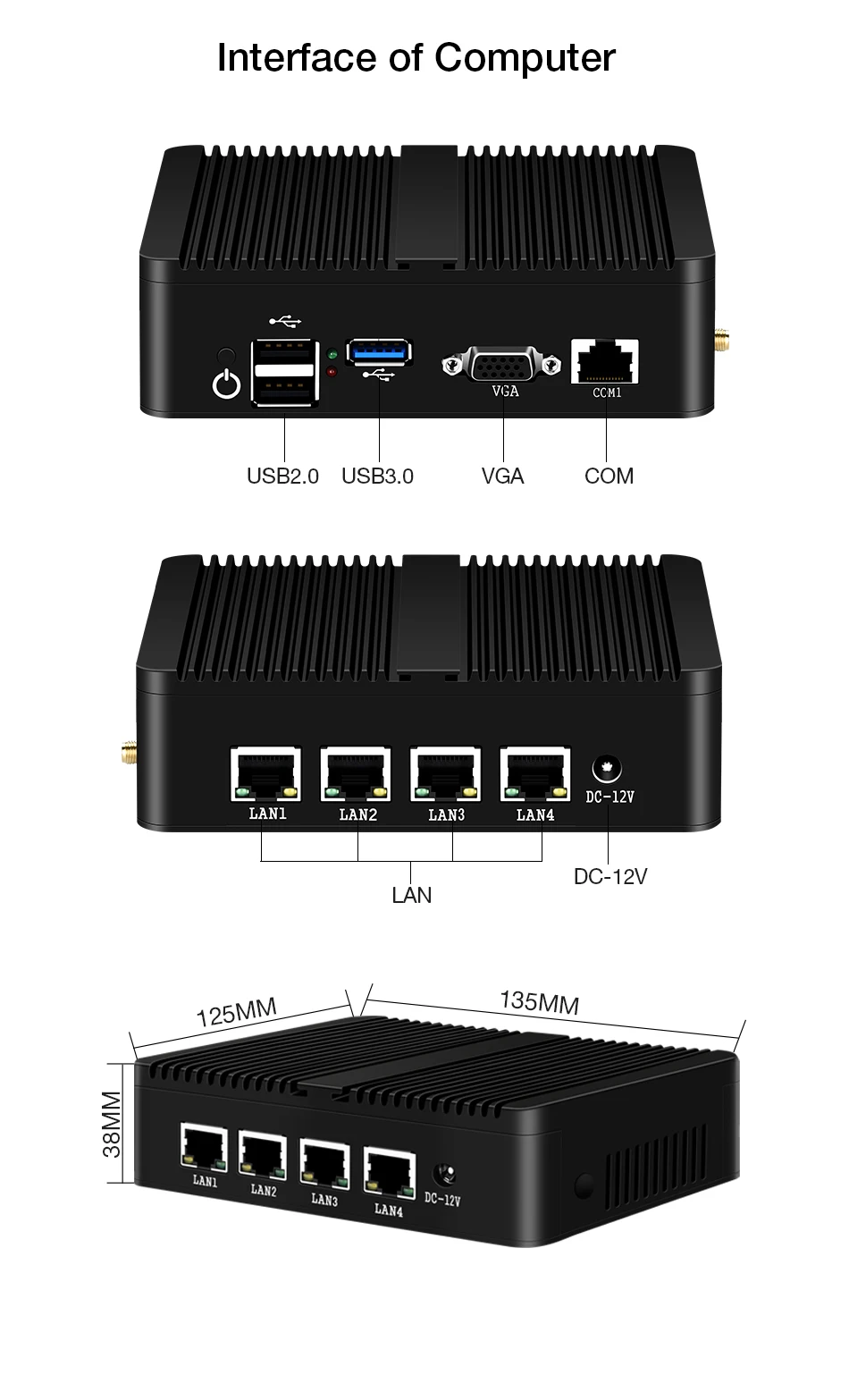 Безвентиляторный Intel Celeron J1900 мини-ПК четырехъядерный 4 порта lan Gigabit Ethernet брандмауэр Appliance run Pfsense