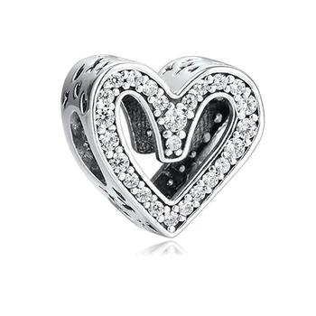 

QANDOCCI 2020 Valentines New Fits Pandora Bracelet 925 Sterling Silver Sparkling Freehand Heart Charms Beads for Jewelry Making