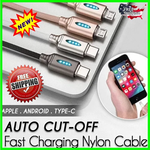 

Auto Cut-off Fast Charging Nylon Cable Intelligent Power Off Data Line For Android Type-C For iPhone