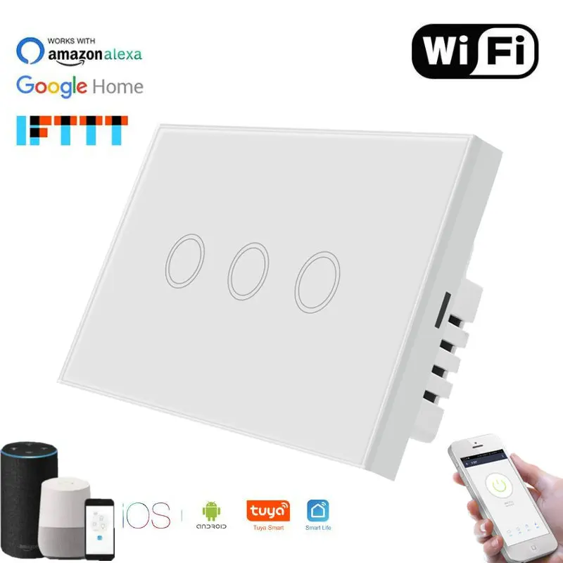 

Wifi Wall Light Switch 120 type Touch screen Switch US Standard white Glass Smart Switch 110-240V Light Sensor Waterproof Switch