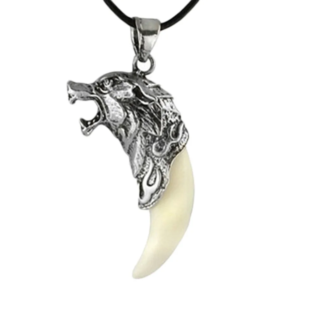 Bear Howling Wolf & Eagle Buffalo Bone Hand Carved Pendant Silver Bale Necklace 