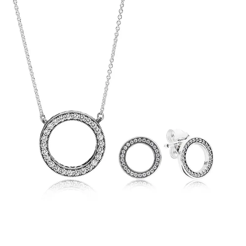 925 пробы серебряные серьги-гвоздики с надписью FOREVER 397410CZ вращающиеся сердца ожерелье набор RAU0483 297446CZ-1 - Цвет камня: Белый