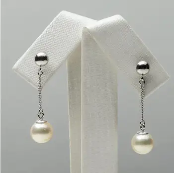 

Free Shipping 7.5-8mm Round Cream Genuine Akoya Pearl Long Drop Earrings 925 Sterling Silver #0207