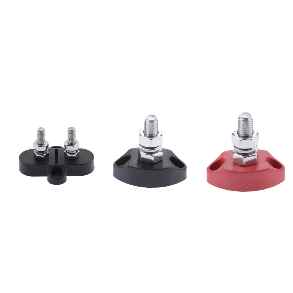 3Pieces Red & Black Junction Block Power Post Insulated Terminal Stud 6mm 3Pieces Red & Black Junction Block Power Post Insulated Terminal Stud 6mm