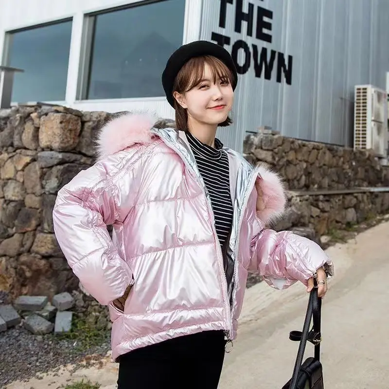 

Photo Shoot Reversible 2019 New Style Winter Cotton-padded Clothes Women's Short Europe And America Large Fur Collar down Jacket