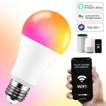 

WiFi Light Bulb Dimmable 15W B22 E27 RGB LED Lamp App Operate Alexa Google Assistant Control Wake Up Smart Home Lamp Night Light