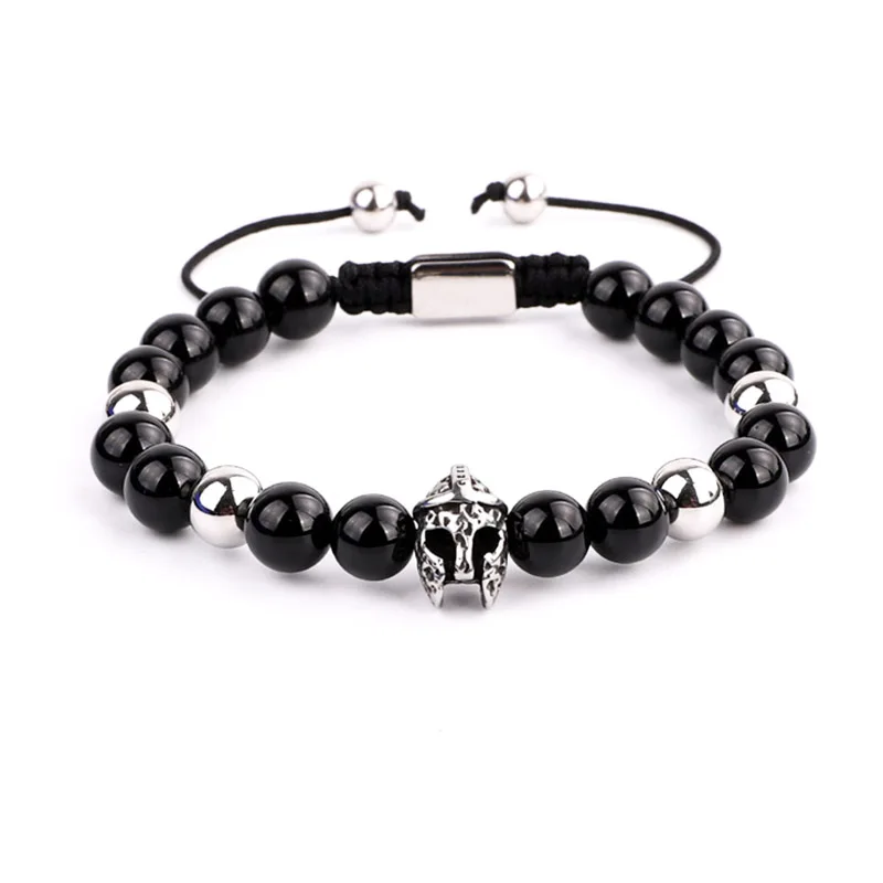 New Fashion Male Skull Bracelet Stainless Steel Skeleton Charm Hematite Pyrite Stone Friendship Bracelet Men Bangle Gift