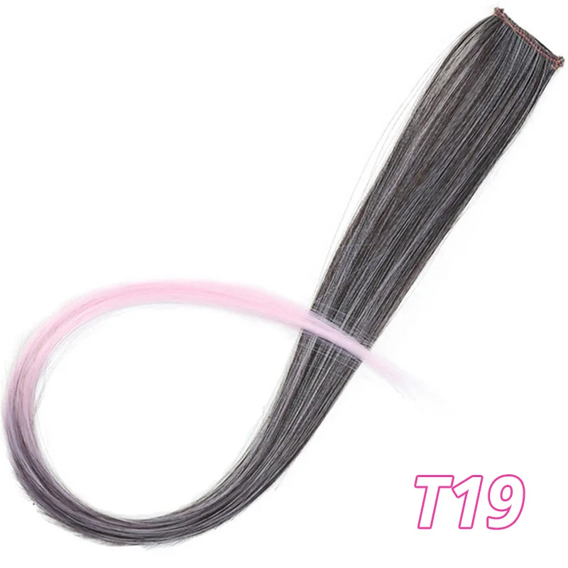 AISIBEAUTY, длинные прямые волосы для наращивания цвета радуги, на одной заколке, цельные накладные волосы, синтетические, Омбре, серый, блонд, розовый - Цвет: T19