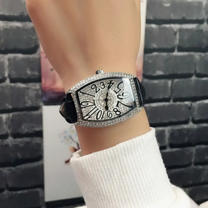 Полный алмаз люди с большим набором часы унисекс квадратные женские часы люксовый бренд мода горный хрусталь кожа Relogio Masculino женщины мужчины