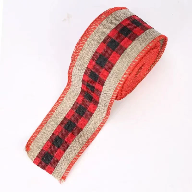 Imitation Burlap Ribbon 5.6m Christmas Ribbons DIY Bowknot For Christmas Tree Gift Decoration Wired Edge Linen Lattice