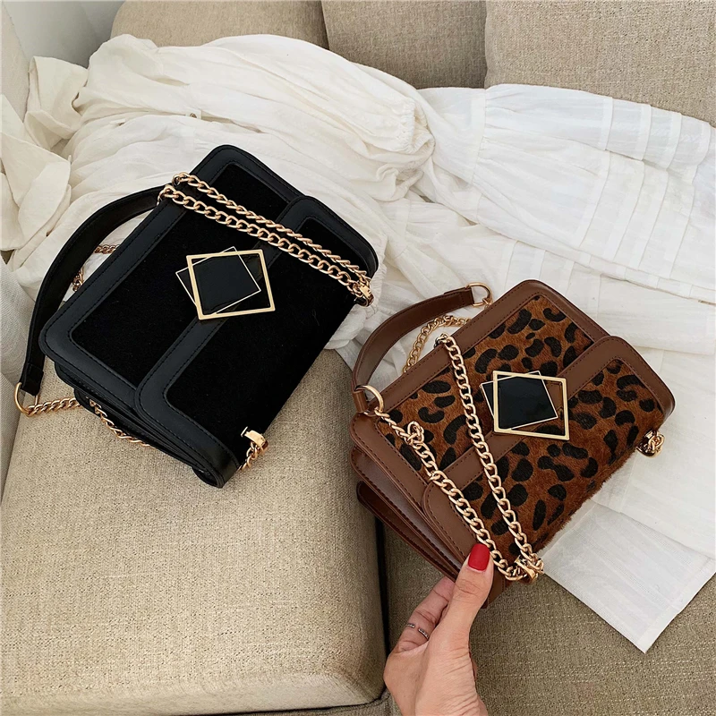 Зимние леопардовые кожаные сумки через плечо для женщин дизайнерский замок сумка через плечо Маленькая цепочка дамские сумочки и кошельки