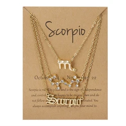 Elegant Zodiac Sign Pendant Necklace Set - 3-Piece Constellation Jewelry Collection (Scorpio-Gold)