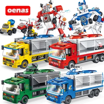 

compatible assemble Military Police Transformation Building Block Bricks Robot Storage Car Truck Model Deformation boy Toys Gift