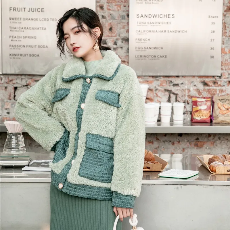 green top DMY2005 XITAO, винтажная модная куртка,, зимняя, длинный рукав, одна грудь, пэтчворк, карман, маленькое, свежее, миноритарное, повседневное пальто, DMY2005 - Цвет: green top DMY2005