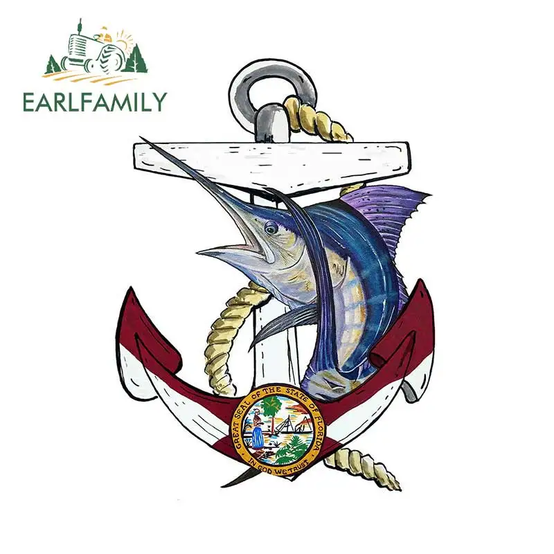 EARLFAMILY 13 см x 9 7 Флорида флаг якорь с марлина винил Декаль для автомобиля грузовика RV лодка Водонепроницаемый