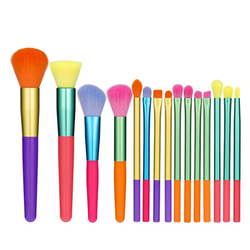 15pcs Makeup Brushes Set Powder Foundation Eyeshadow Concealer Blusher Brows Cosmetic Brush Colourful Makeup Brushes Kit