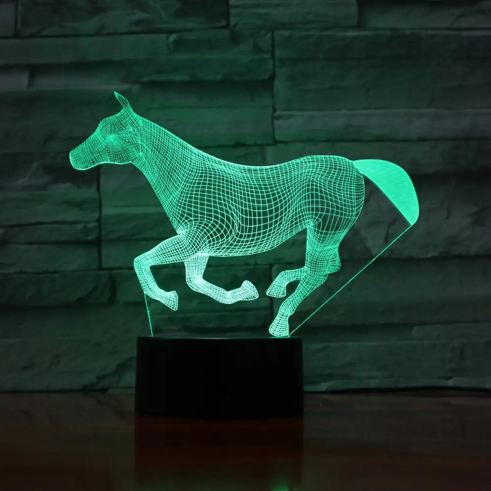 СВЕТОДИОДНЫЙ ночник в виде животного 7 цветов 3D настольная лампа runing Horse