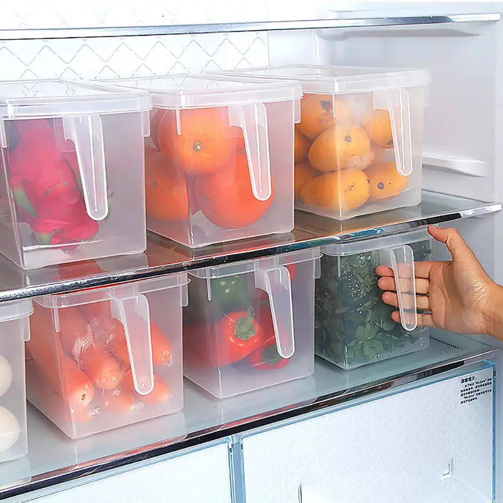 

Refrigerator Storage Box Food Grade Plastic Storage Bins Transparent Grains Beans Container With Lid Kitchen Freezer Organizer