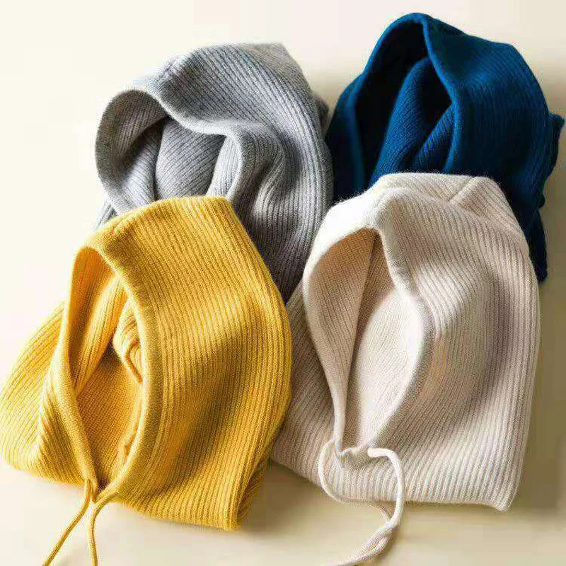 Women Winter Beanie Hat Cashmere Female Knitted Hooded Scarf Balaclava for Women Windproof Warm Wool Cap 5