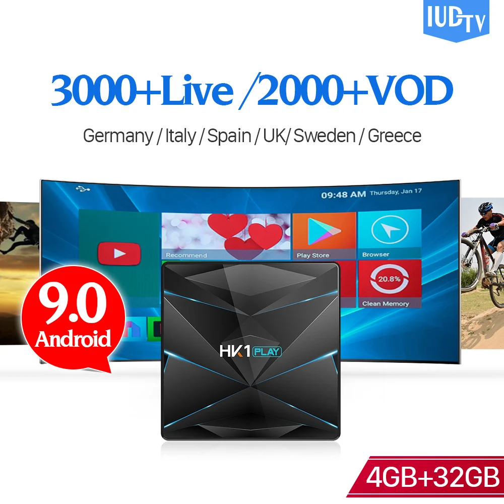 

IPTV Sweden Android 9.0 HK1PLAY Full HD Live IUDTV 1 Year Code 4G 32G Dual-Band WIFI IPTV Poland France Germany Portugal Greece