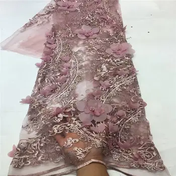 

French Lace Fabric 2019 High Quality Latest African Laces Fabric With 3 D Flower Wedding Nigerian French Net Lace Fabric A1475