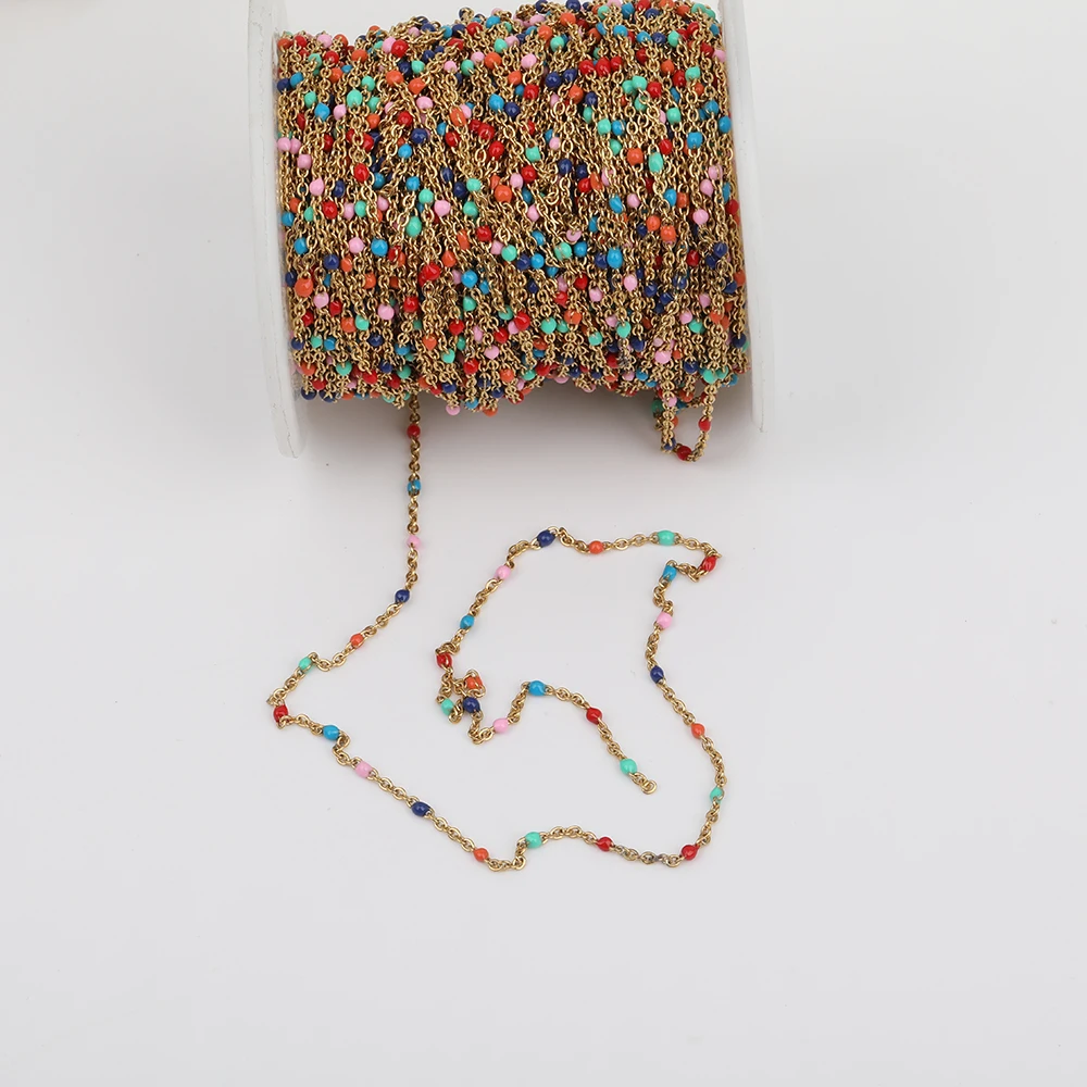 

5Meter/Lot,Plated Gold Silver Chain Wrapped 2-3 mm Rainbow Color Oval Shape Enamel Bead Necklace Pendant Charm Bulk HX-LT-234AMI