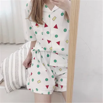 

Women Pajama Set Summer Harajuku Printed Kawaii Cartoon Cotton Pyjamas Short Sleeve Home Wear