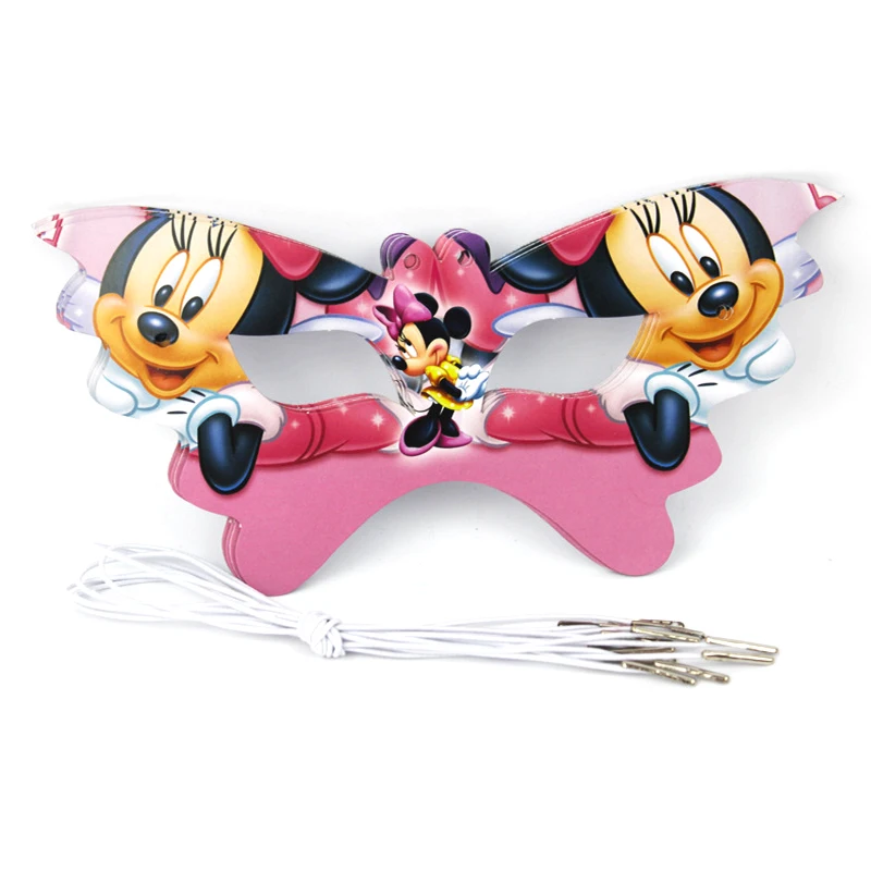 Mask 6pcs Дисней тема Минни Мауса бумажный стаканчик, тарелка, шляпа, маска, пластиковая соломенная Подарочная сумка для мальчиков и девочек, вечеринка на день рождения, детский душ, украшение - Цвет: Mask 6pcs
