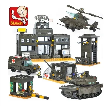 

SLUBAN B7100 Plastic Assembled Boy Building Blocks Children'S Educational Toy Army Forces Headquarters Gift