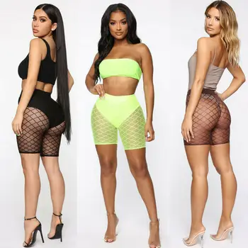 

Womens Fishnet Pants See Through Hollow Out High Waist Pants Short Trousers Solid Swimwear Trousers Summer Beach Joggers