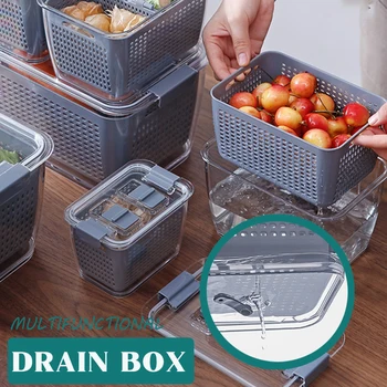 

Kitchen Plastic Storage Box Fruit and Vegetable Drainer Storage Box Fridge Multifunctional With Lid Freshness-Keeping Containers
