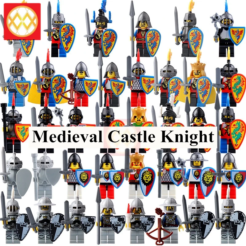 

Medieval Castle Crown Knight Shield Heavy Knight With weapons Model Action Collection Assemble Building Blocks Bricks Best Toys For Children Gift