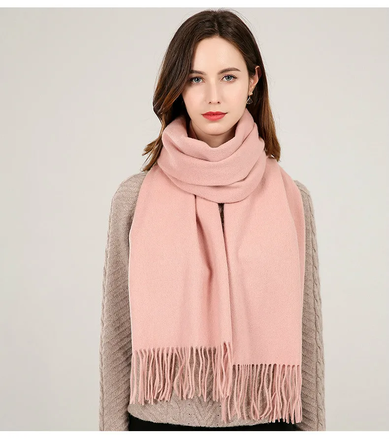 Зимний женский шарф, шарфы из чистой шерсти для взрослых, однотонный роскошный осенний модный дизайнерский шарф, шарфы-пончо для женщин, обертка унисекс