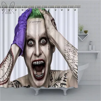 

Horror Clown Joker Print Shower Curtain Black Waterproof Bathroom Curtain Polyester Fabric Bath Curtain Home Decor Bathing Sets