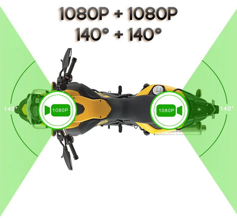 GreenYi WiFi мотоцикл dvr видеорегистратор 1080P+ 1080P Full HD Передняя камера заднего вида водонепроницаемый мотоцикл камера gps регистратор-записывающее устройство коробка