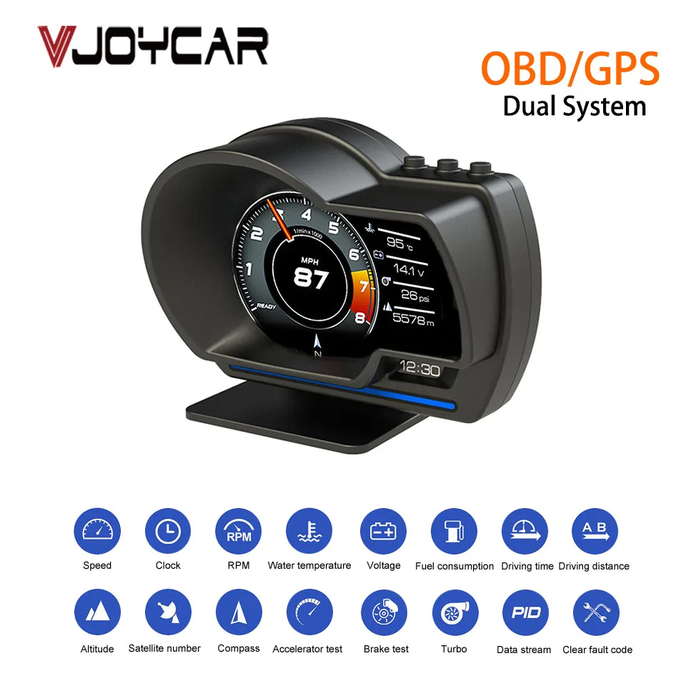 Vjoycar V60 Китай новейшая двойная система дисплей вверх OBD2 HUD GPS цифровой спидометр