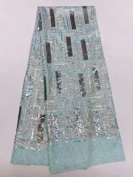 

2020 African Net Lace Fabric, High Quality Elegant Sequins Nigerian Wedding Lace Fabrics 5Yards Sequins French Tulle lace