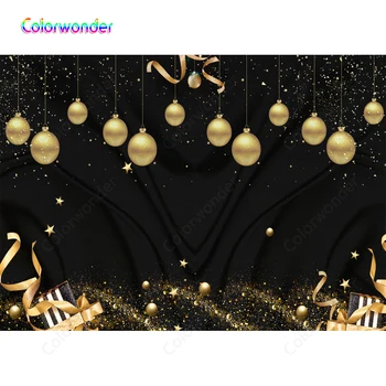 

Black Backgriunds Christmas Party for Decorations Black Gifts with White Stripes Golden Balls Twinkle Stars Glitter Backdrops