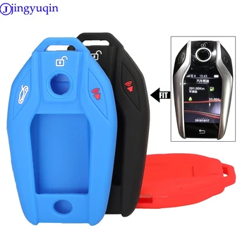 

jingyuqin Silicone Rubber Car key Case Fob Cover for BMW OEM I12 i8 Radio Remote Display Key Case For Car Styling 3 Buttons
