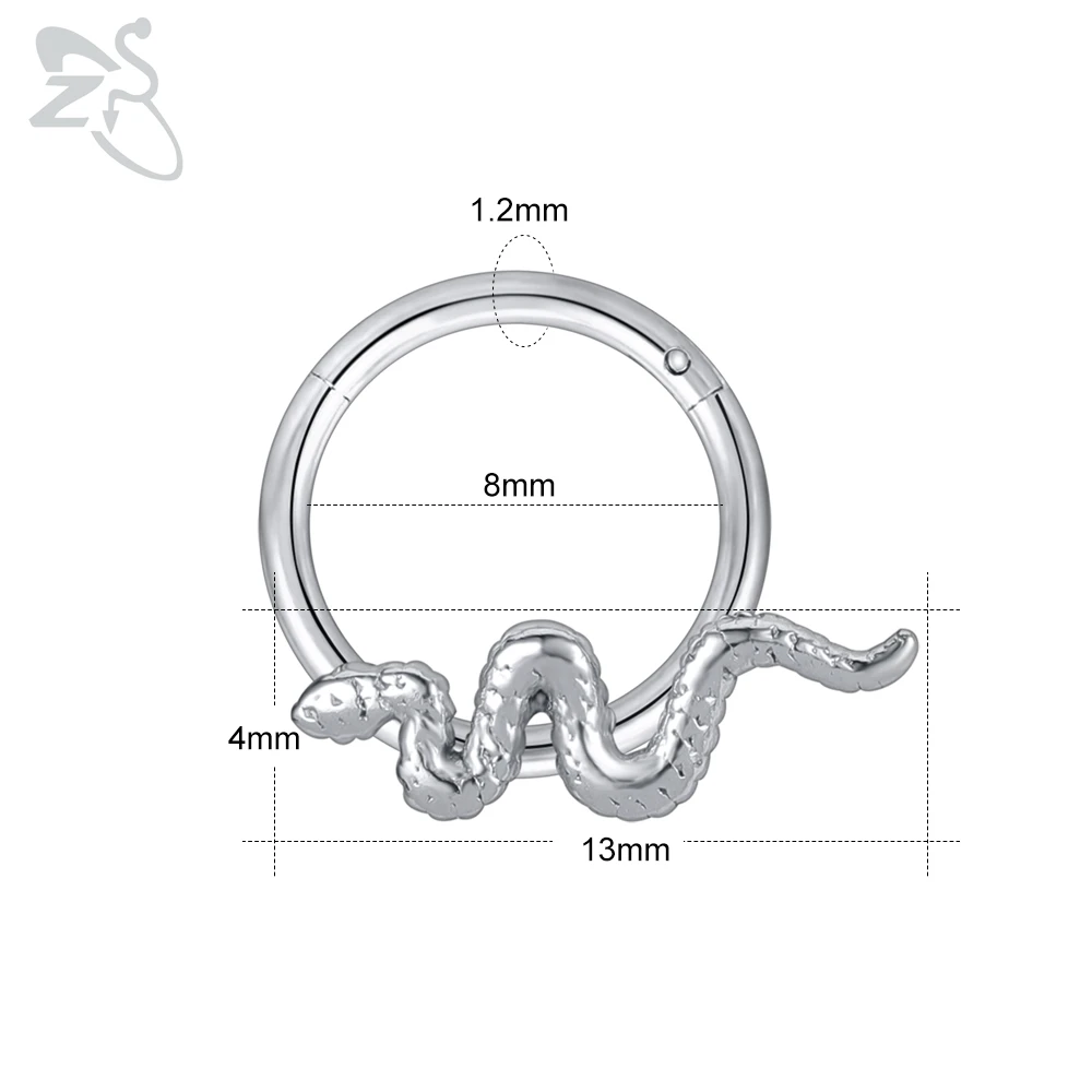 ZS 1 PC Snake Stainless Steel Nose Ring Unisex 4 Colors Punk Septum Clicker 16G Ear Tragus Cartilage Daith Piercing Jewelry 8MM ZS 1 PC Snake Stainless Steel Nose Ring Unisex 4 Colors Punk Septum Clicker 16G Ear Tragus Cartilage Daith Piercing Jewelry 8MM