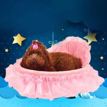 

1pcs Oval pet bed lace print princess puppy soft house nest cat and dog cushion sofa soft and comfortable for pet cats and dogs
