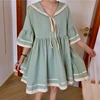 Short Flare Sleeve Dress Women Sailor-collar Bow Kawaii A-line Lace-up Pleated Striped Loose Harajuku Students Summer Preppy New ► Photo 3/6